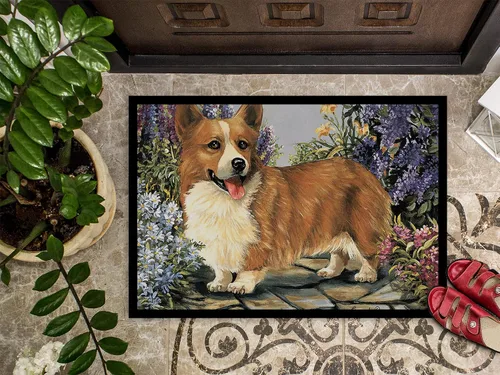 Vista 3 de Caroline's Treasures PPP3258MAT Corgi Garden Georgi - Felpudo de 18 x 27 pulgadas, tapete para puerta delantera, interior y exterior, para entrada