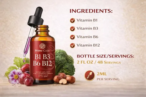 Vista 8 de Prime Code Gotas líquidas de vitamina B1 con vitamina B3 B6 y B12 Suplemento líquido del complejo B Suplemento de tiamina para adultos Alta