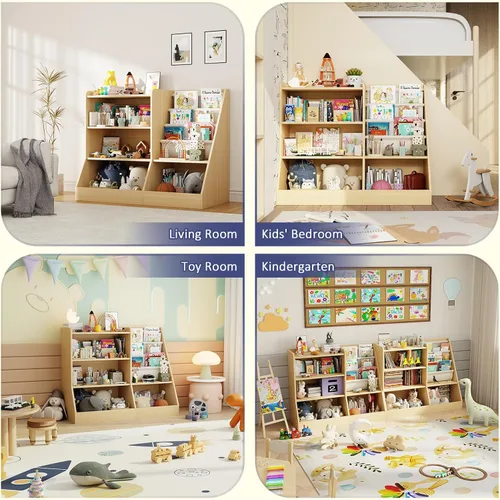 Vista 7 de IKALIFE Estantería de madera grande para niños de 39" y organizador de almacenamiento de juguetes, librero para bebés con estante colgante