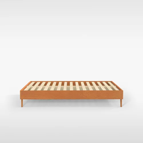 Vista 7 de Plataforma moderna para cama - Diseño de madera maciza - Fabricado en Estados Unidos - Fácil de armar, Madera, almendra