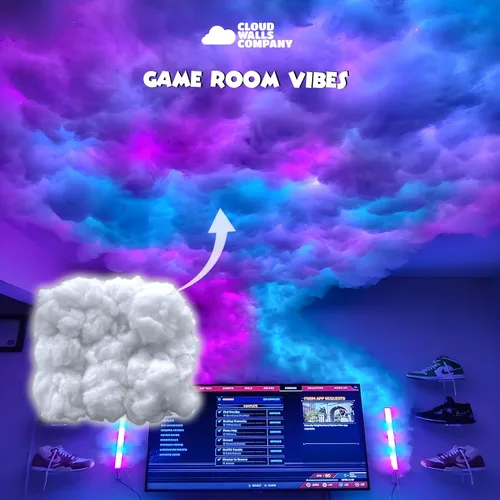 Vista 4 de Paneles de pared de nube esponjosa Juego de techo de nube LED - Paneles 3D para despegar y pegar 10 paneles - Paneles de pared acústicos
