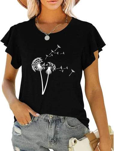 Vista 4 de Women's Top Blouse Round Neck Short Sleeve T Shirt Top Casual Summer Loose Outer Wear Women Tees & Blouses Daily Tunic Tops
