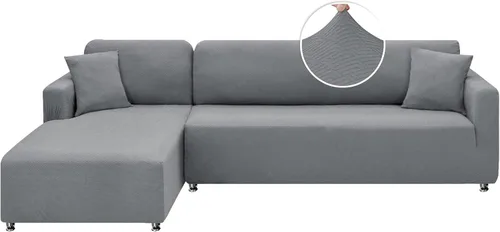 Vista 8 de XINEAGE Funda de sofá modular de alta elasticidad en forma de L, 2 piezas antideslizante con protector de muebles con 2 fundas de almohada