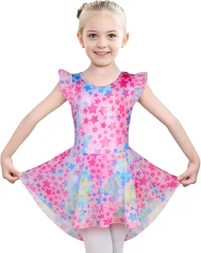 Vista 23 de iLover Vestido de leotardo clásico con tutú y mangas con volantes para niñas, para danza, gimnasia y ballet Negro