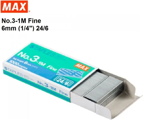 Vista 3 de PLESIU MEselected MAX No.3-1M - Grapas planas (24/6) para oficina, 4 cajas (4,000 grapas), color plateado