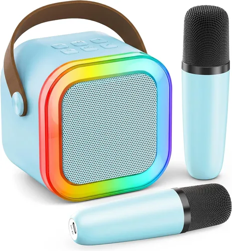 Vista 19 de Mini máquina de karaoke, micrófono de karaoke portátil Bluetooth con altavoz para cantar con 2 micrófonos y luz, monitores de audio de estudio
