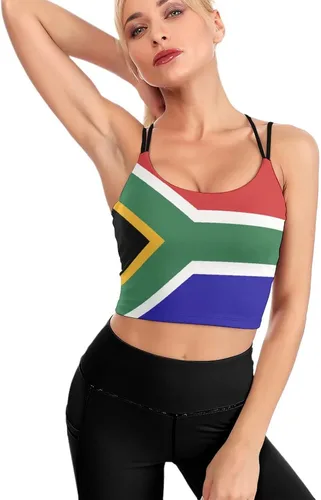 Vista 2 de Adugen Origei Ropa de yoga con estampado de bandera sudafricana, sujetador de yoga, camiseta sin mangas, brasier deportivo, bandera sudafricana, XL