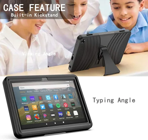 Vista 4 de EpicGadget Funda híbrida resistente para Amazon Fire HD 8 / Fire HD 8 Plus (12ª generación, lanzada en 2022) con función atril + 1 protector