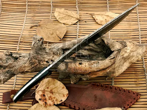 Vista 5 de HUNTEX - Cuchillo Kukri táctico zombi exclusivo de Damasco legendario Cuchillo Kukri táctico zombi de alta calidad 20 pulgadas de largo