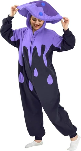 Vista 7 de XIGUAGUO Disfraz de hongos de dibujos animados para adultos, disfraz de animal para cosplay, Navidad, ropa de dormir para mujeres y hombres