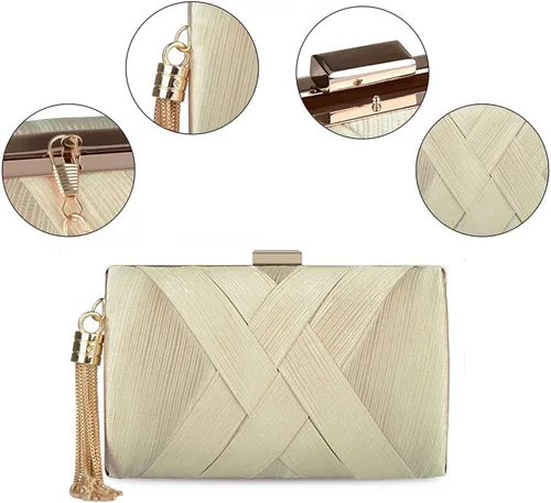 Vista 6 de Bolsos de noche para mujer, elegante bolso de mano con borlas para novia, boda, graduación, noche, fiesta