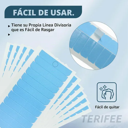 Vista 6 de 120 cintas de extensión de cabello de doble cara, cinta azul de repuesto de cabello humano de 0.31 x 1.57 pulgadas para extensiones de cabello