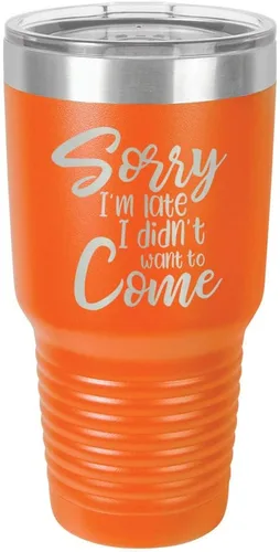 Vista 15 de Sorry I'M LATE I DIDN'T WANT TO COME Vaso negro de 30 onzas con popote y tapa superior deslizante Taza de viaje de acero inoxidable Comparar
