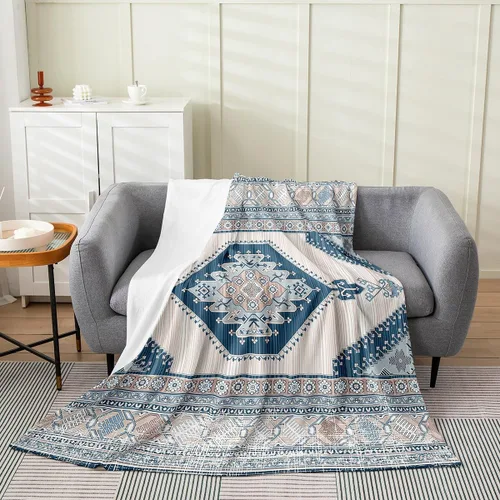 Vista 20 de Erosebridal Manta Bohemia de Tiro 40x50 Pulgadas, Retro Azul Amarillo Degradado Rojo Floral Bohemio Tribal de Vellón, Vintage Antiguo Enrejado
