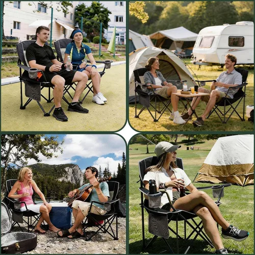 Vista 6 de SUNNYFEEL Silla de campamento plegable de gran tamaño de 500 LBS, sillas de jardín resistentes para adultos, color negro, portátil, plegable