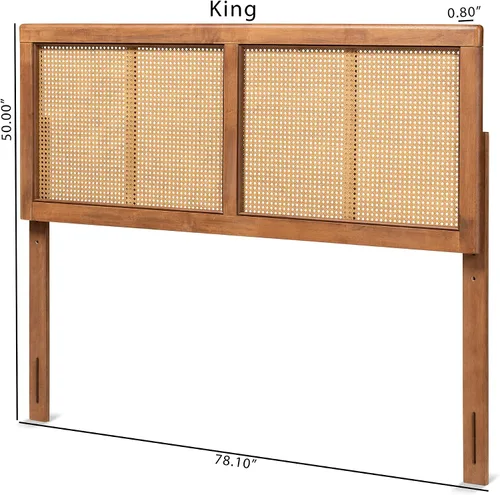 Vista 7 de Baxton Studio Gilbert Mid-Century - Cabecera de madera con acabado de nogal ceniza y ratán sintético, tamaño matrimonial