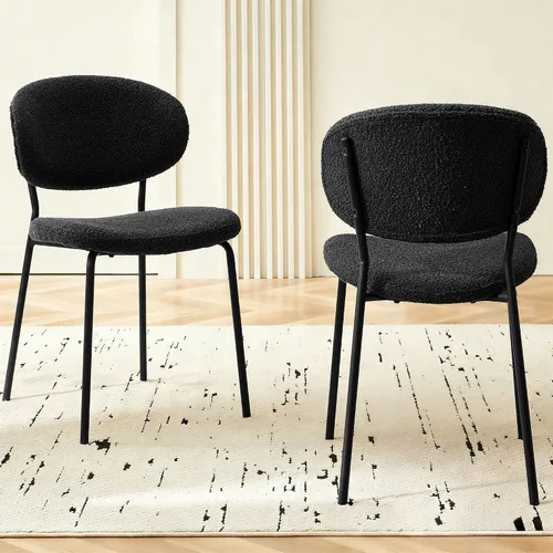 Vista 5 de Homedot Juego de 2 sillas de comedor tapizadas negras, modernas sillas de cocina de mediados de siglo tapizadas con cojín acolchado para comedor