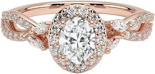 Vista 5 de IGI Anillo de compromiso de diamantes de talla excelente ovalada blanca de 0.93 quilates con marquesa de acento y diamantes redondos de laboratorio