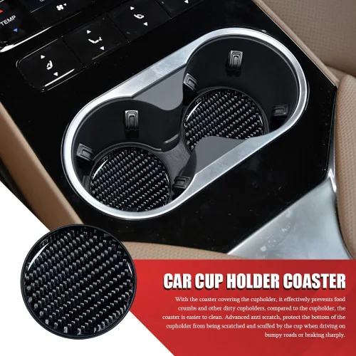 Vista 3 de 2 PCS Posavasos para Portavasos de Automóvil, Posavasos Integrados Antideslizantes de Fibra de Carbono, Inserto Universal de Portavasos de 2.75