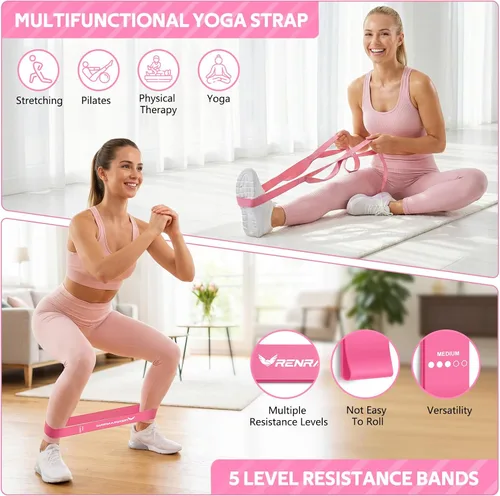 Vista 7 de 2026 Upgraded Pedal Resistance Bands with Handles Rosa
