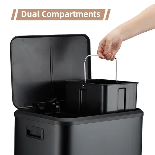 Vista 3 de GAOMON Cubo de basura rectangular de 30 litros/8 galones, cubo de basura rectangular de doble compartimento para reciclaje de cocina con tapa