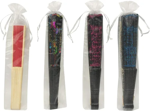 Vista 5 de Ankirol 100 bolsas de organza transparente de 2.4 x 10.6 pulgadas, bolsa de regalo de organza plegable con bolsas de seda con cordón para abanicos