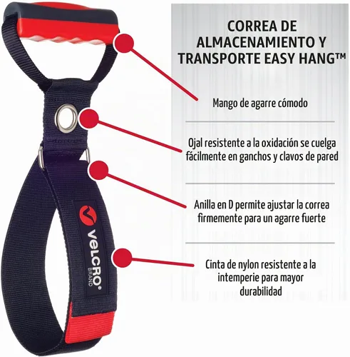Vista 2 de VELCRO - Correa de transporte con asa, capacidad de 100 libras, tamaño mediano, color negro
