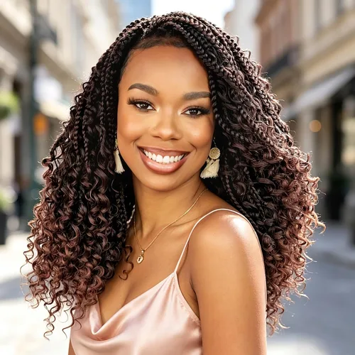 Vista 27 de Wodun Extensiones de Cabello de Ganchillo con Trenzas de Caja Goddess de 10 Pulgadas Pre-Enrolladas, Cabello de Ganchillo con Extremos Rizados Para