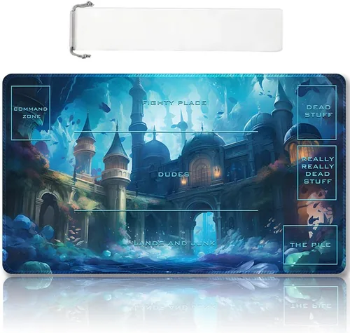 Vista 16 de DAUXID Tapete de Juego MTG Cosido Premium con Zonas y Respaldo de Goma Antideslizante, Tapete de Juego TCG para MTG y Otros Juegos de Cartas, Diseño