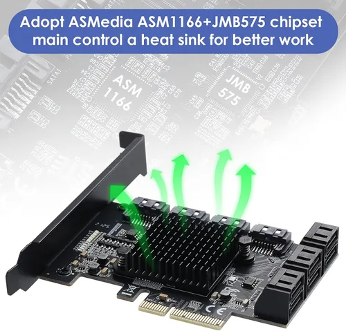 Vista 2 de Tarjeta PCI Express a SATA 3.0 de 2X 10 Puertos, Tarjeta de Expansión PCI Express a SATA III de 6Gbps, Chips ASM1166+JMB575
