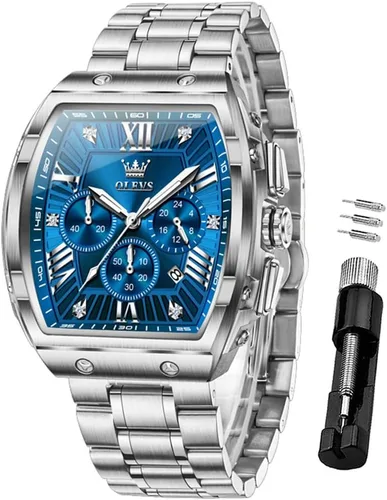 Vista 20 de OLEVS Watch Men Big Square Face Chronograph Stainless Steel Dress Watch Todo negro