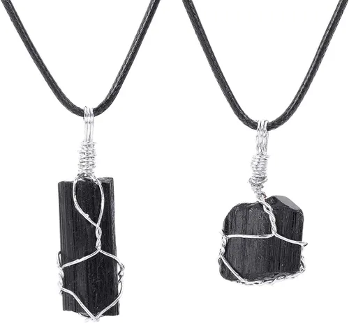 Vista 2 de Holibanna Raw Tourmaline Stones Black Tourmaline Necklace Healing Pendant Necklace for Woman without Leather Rope Random