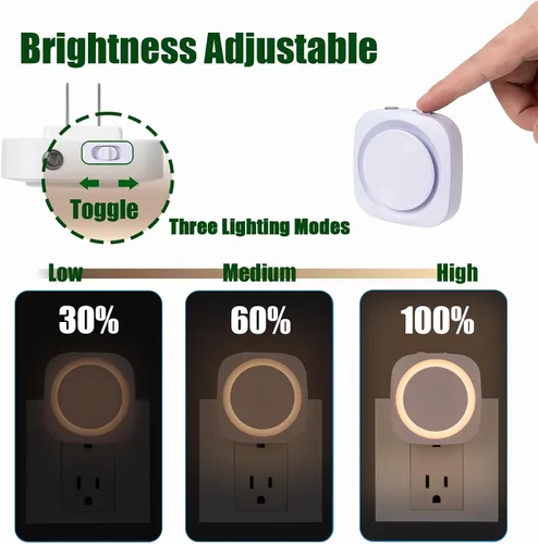 Vista 2 de Luces nocturnas de color blanco cálido enchufables en la pared, paquete de 4 luces nocturnas regulables con sensor automático de atardecer a