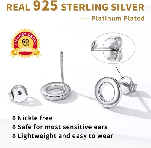 Vista 4 de ChicSilver Aretes de plata de ley 925 con forma de barra simple, círculotriángulo para mujer, color plataoronegro (con caja de regalo)