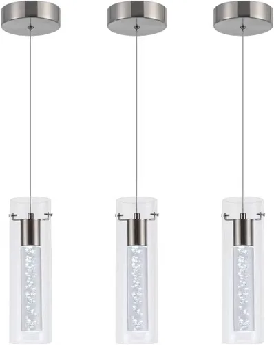 Vista 11 de Luces colgantes para isla de cocina con control remoto, níquel cepillado regulable y cilindro transparente, luces colgantes de cocina de altura