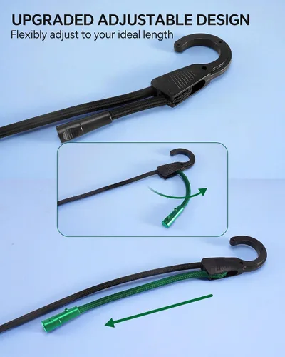 Vista 2 de Cuerdas elásticas ajustables de 18 pulgadas con ganchos, ajuste flexible de 6.5 a 18 pulgadas, correas elásticas negras con elasticidad superior