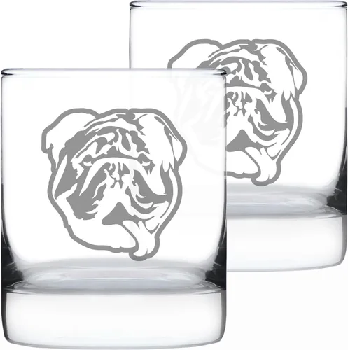 Vista 6 de Bulldog inglés personalizado, regalos divertidos de cristal de rocas de whisky para hombres y mujeres con bulldogs – Divertida decoración de vaso