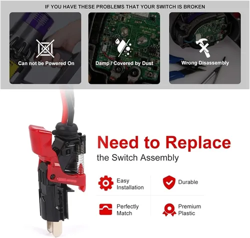 Vista 4 de Conjunto de interruptor de gatillo mejorado popular, piezas de repuesto de botón de encendido compatibles con aspiradora Dyson V10 SV12