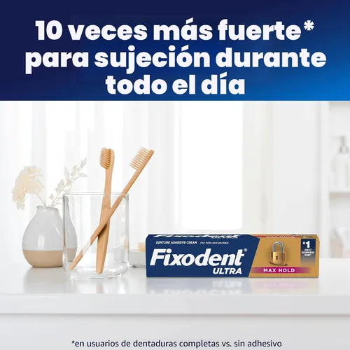 Vista 4 de Fixodent Ultra Max Hold - Adhesivo para dentaduras postizas, 2.2 onzas, (el embalaje puede variar)