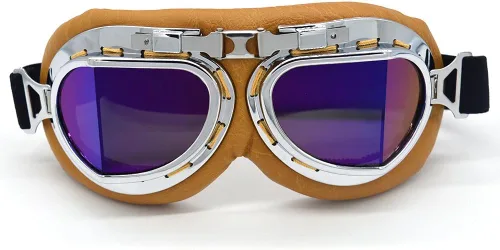 Vista 9 de Gafas Vintage para Motocicleta Antivaho y Antiimpacto Protección UV Gafas de Aviador Piloto, Adulto Carreras Voladores Equitación Arena y Polvo