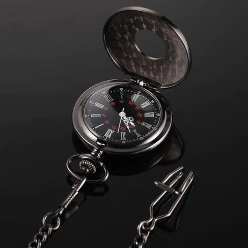Vista 6 de Hicarer Reloj de bolsillo vintage de acero para hombre con cadena