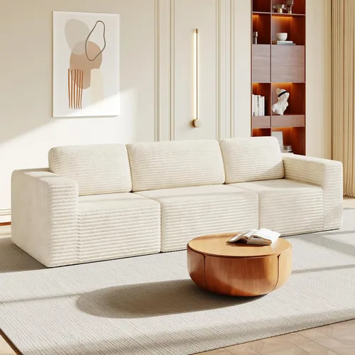 Vista 39 de Vesgantti Sofá modular en forma de U de 119 pulgadas, sofá modular de pana con asiento profundo y soporte de resortes, sofá convertible con 2 Beige