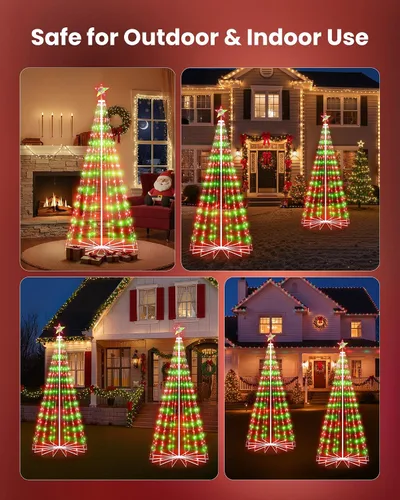 Vista 4 de Luz de Árbol de Navidad en Forma de Cono, 7 pies, 295 Luces LED, Espectáculo de Luces de Árbol de Navidad con 8 Modos, Temporizador, Control Remoto