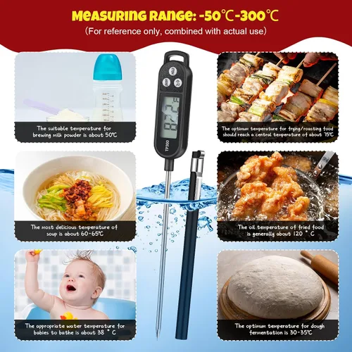 Vista 6 de Termómetro de alimentos impermeable Copkim con sonda larga, termómetro digital para carne, agua, líquido, vela y cocina de lectura instantánea