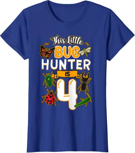 Vista 44 de Camiseta de fiesta de cumpleaños de insectos de este cazador de insectos de 4 años, Negro, S