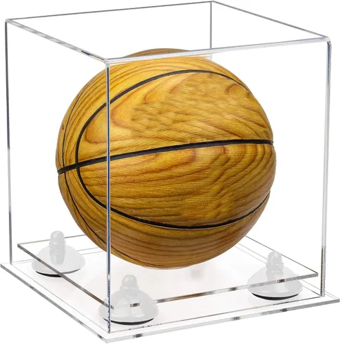 Vista 144 de Better Display Cases Mini acrílico - Miniatura (no tamaño completo) Baloncesto vitrina con elevadores negros y espejo (A015-BR)
