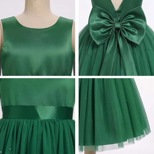Vista 6 de IBTOM CASTLE Vestido de niña de las flores, vestido de princesa de tul con Verde oscuro