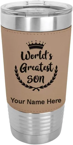 Vista 17 de LaserGram Vaso aislado al vacío de 20 onzas, el hijo más grande del mundo, grabado personalizado incluido (piel sintética, estilo béisbol)