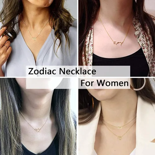 Vista 5 de Juego de 3 collares del zodiaco con colgante de signo de constelación, collar de astrología, regalo de cumpleaños para mujeres y niñas, Metal