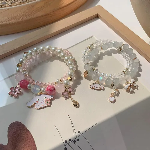 Vista 7 de ANZWTLOYY Juego de pulseras Kawaii con cuentas de cristal, pulseras de perlas de dibujos animados para niñas y mujeres, joyería de amistad, Cristal
